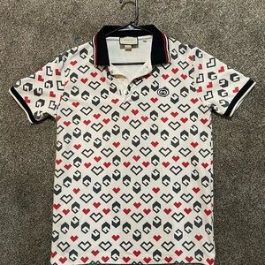 Gucci Men's Polo Shirt - White, Red, Black Pattern